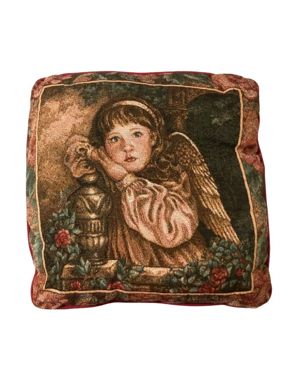 Vintage Christmas Tapestry Angel Throw Pillow By Donna Richardson 90s Decor